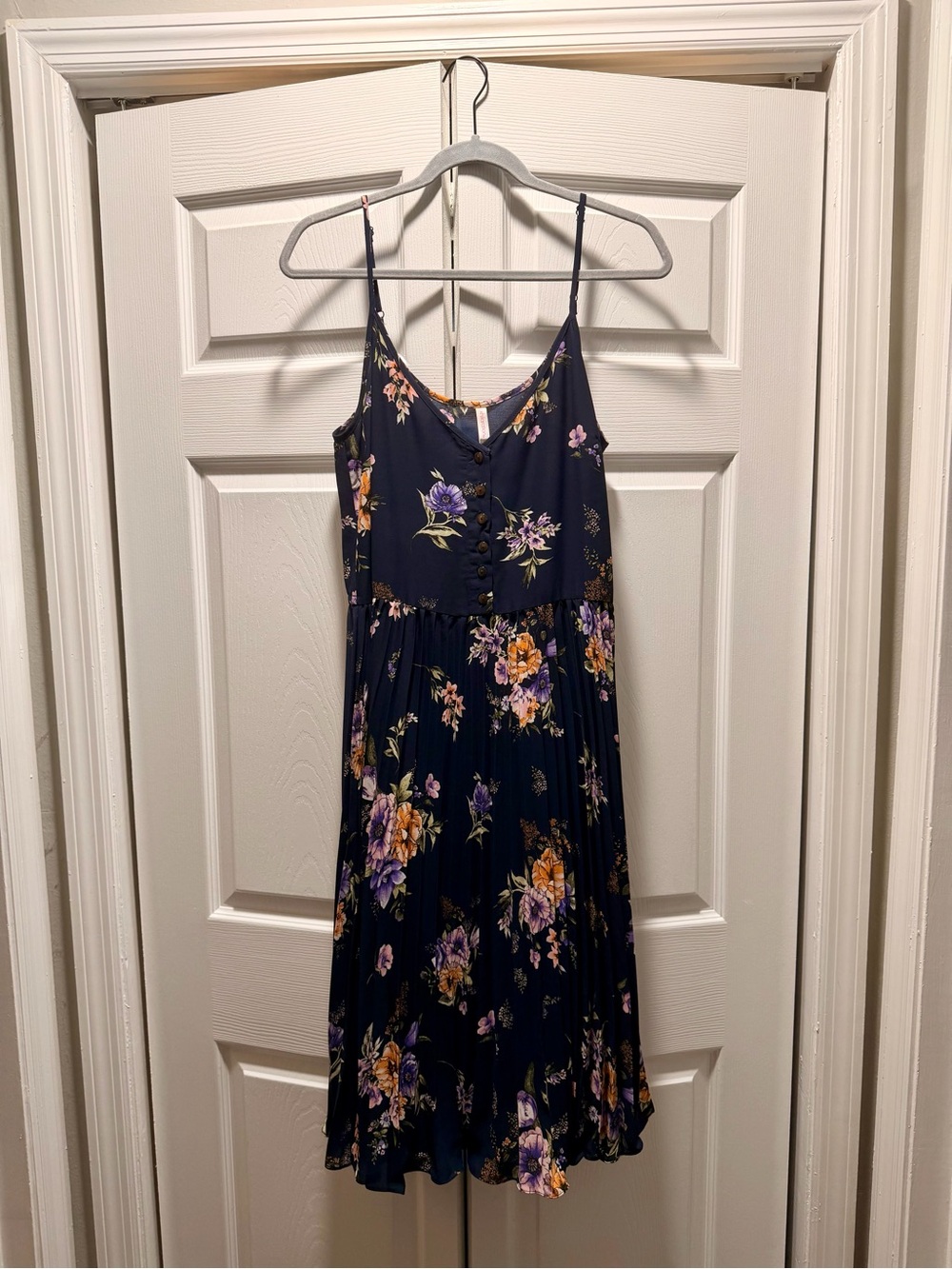 Xhilaration Navy Blue Floral Pleated Dress - Picture 2 of 5